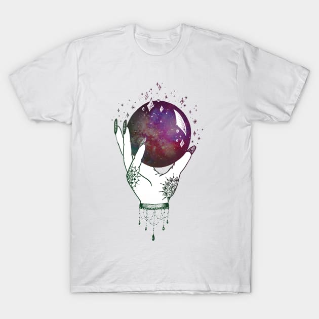 Galaxy Crystal Ball - Witch Hands T-Shirt by SpellsSell